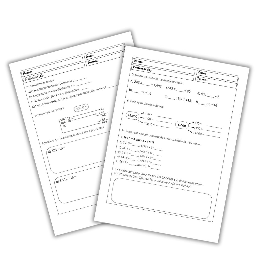 Atividades de Matemática – 5º Ano – Multiplicação e Divisão